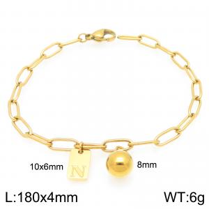 Stainless Steel Geometric Bracelet With Steel Beads Pendant Gold Color Letter N - KB205133-Z