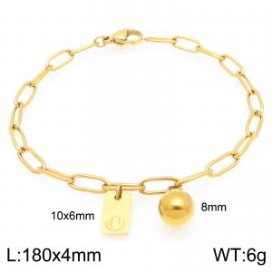 Stainless Steel Geometric Bracelet With Steel Beads Pendant Gold Color Letter O - KB205134-Z
