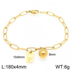 Stainless Steel Geometric Bracelet With Steel Beads Pendant Gold Color Letter P - KB205135-Z