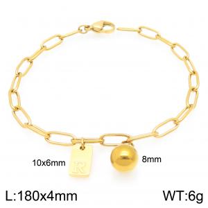 Stainless Steel Geometric Bracelet With Steel Beads Pendant Gold Color Letter R - KB205137-Z