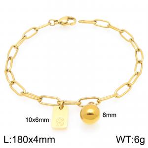 Stainless Steel Geometric Bracelet With Steel Beads Pendant Gold Color Letter S - KB205138-Z