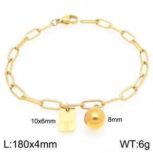 Stainless Steel Geometric Bracelet With Steel Beads Pendant Gold Color Letter T - KB205139-Z