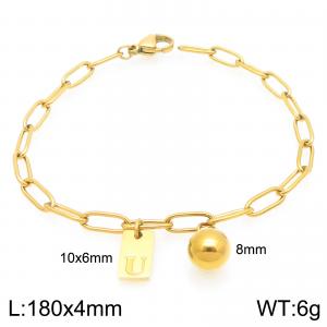 Stainless Steel Geometric Bracelet With Steel Beads Pendant Gold Color Letter U - KB205140-Z