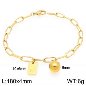Stainless Steel Geometric Bracelet With Steel Beads Pendant Gold Color Letter V - KB205141-Z