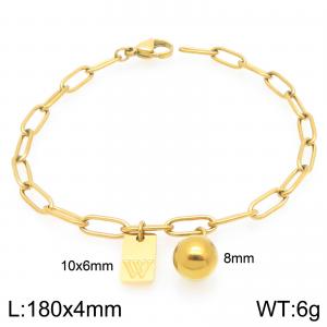 Stainless Steel Geometric Bracelet With Steel Beads Pendant Gold Color Letter W - KB205142-Z
