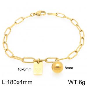 Stainless Steel Geometric Bracelet With Steel Beads Pendant Gold Color Letter Y - KB205144-Z