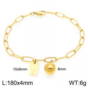 Stainless Steel Geometric Bracelet With Steel Beads Pendant Gold Color Letter Z - KB205145-Z