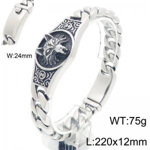 Punk style retro personality stainless steel Cuban chain connected with wolf head accessory rectangular buckle men's domineering silver bracelet - KB205184-KJX