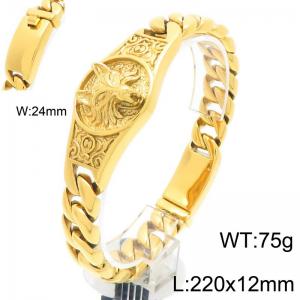 Punk style retro personality stainless steel Cuban chain connected with wolf head accessory rectangular buckle men's domineering gold bracelet - KB205185-KJX
