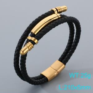 Stainless Steel Leather Bracelet - KB205287-JR