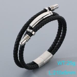 Stainless Steel Leather Bracelet - KB205288-JR
