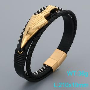 Stainless Steel Leather Bracelet - KB205290-JR
