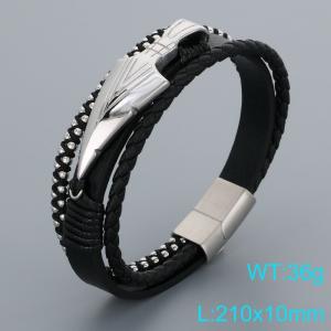 Stainless Steel Leather Bracelet - KB205291-JR