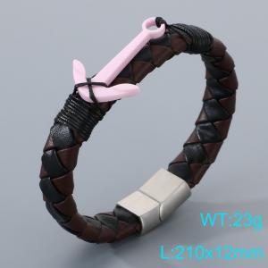 Stainless Steel Leather Bracelet - KB205296-JR