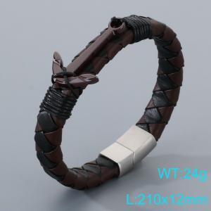 Stainless Steel Leather Bracelet - KB205297-JR