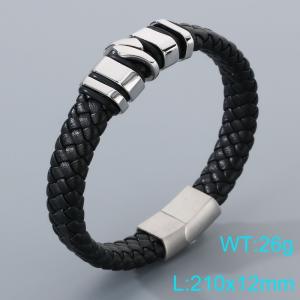Stainless Steel Leather Bracelet - KB205307-JR