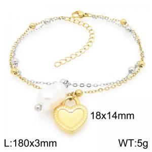 Fashionable stainless steel pearl chain bracelet with heart and pearl pendant - KB205550-Z