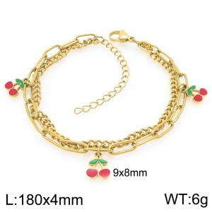 Stainless Steel Red Cherry Bracelet For Girl Jewelry Gift - KB205938-ZG