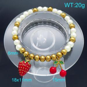 Fashionable stainless steel fruit style strawberry and cherry bead bracelet - KB206198-Z