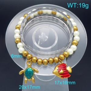 Fashionable stainless steel fruit sea turtle and tropical fish bead bracelet - KB206200-Z