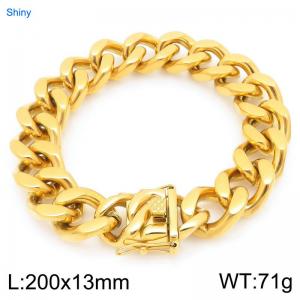 13mm Stainless Steel Bracelet Cuban Chain Shiny Gold Color - KB206314-ZLY