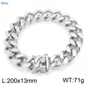13mm Stainless Steel Bracelet Cuban Chain Shiny Silver Color - KB206315-ZLY