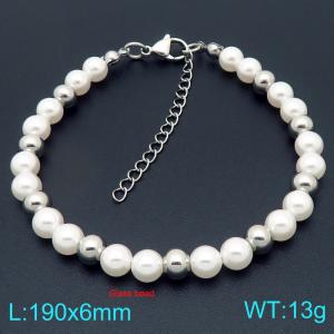 Ladies' Sparkling Pearl Stainless Steel Silver Bracelet - KB206996-Z