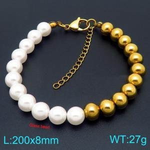 Ladies' Steel Pearl Stainless Steel Gold Bracelet - KB207003-Z