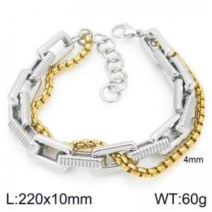 Creative and personalized stainless steel mixed with double-layer chain lobster buckle temperament silver&gold bracelet - KB207101-ZZ
