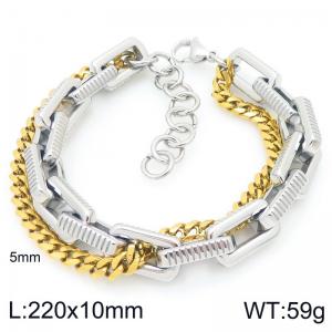 Creative and personalized stainless steel mixed with double-layer chain lobster buckle temperament silver&gold bracelet - KB207109-ZZ