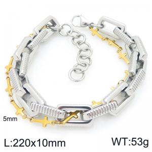 Creative and personalized stainless steel mixed with double-layer chain lobster buckle temperament silver&gold bracelet - KB207113-ZZ