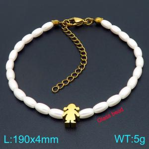 Stainless steel little girl accessory splicing oval imitation pearl bead chain lobster buckle charm gold bracelet - KB207121-ZZ