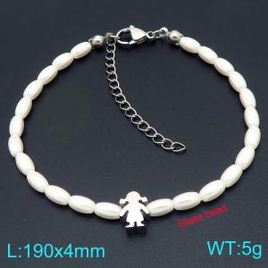 Stainless steel little girl accessory splicing oval imitation pearl bead chain lobster buckle charm silver bracelet - KB207122-ZZ