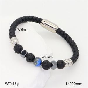 Stainless Steel Leather Bracelet - KB208168-NT