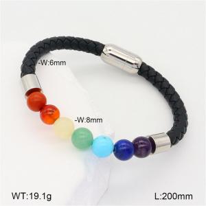 Stainless Steel Leather Bracelet - KB208169-NT