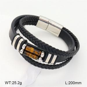 Stainless Steel Leather Bracelet - KB208173-NT