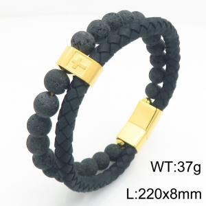 Stainless Steel Leather Bracelet - KB213333-KC