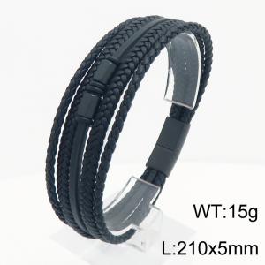 Stainless Steel Leather Bracelet - KB215444-JR