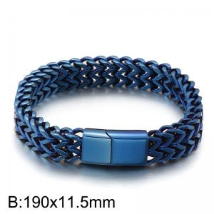 Stainless Steel Simple and personalized woven double row front and back keel flat buckle Blue-plating Bracelet - KB215893-KFC