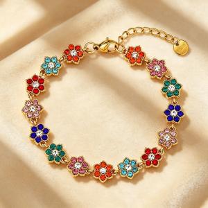 Dainty Flower Bracelet, Gold Plated Stainless Steel Adjustable Wrist Bracelet for Her - KB216341-CAJY