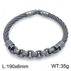 Stainless Steel Twisted Wire Cable Bracelet for Men, Square Link Interlocking Chain Wrist Bangle Luxury Punk Jewelry Gift - KB216517-KFC
