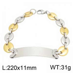 Stainless Steel Coffee Bean Link ID Bar Bracelet Custom Engraved Blank Curved Name Plate Wristband 220mm Chunky Puffed Mariner Chain Bracelets for Men Hip Hop Personalized Jewelry Gift - KB216595-JG
