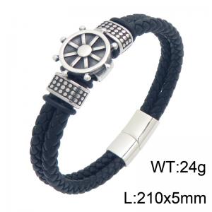 Stainless Steel Leather Bracelet - KB216621-SJ