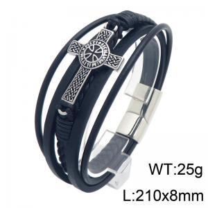 Stainless Steel Leather Bracelet - KB216633-SJ