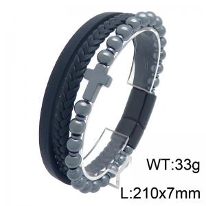 Stainless Steel Leather Bracelet - KB216637-SJ