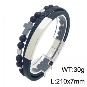 Stainless Steel Leather Bracelet - KB216638-SJ