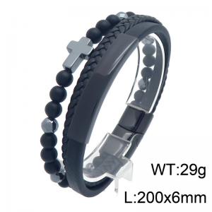 Stainless Steel Leather Bracelet - KB216639-SJ
