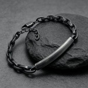 Minimal Curved Bar Stainless Steel Men Bracelet, Premium Link Chain Wrist Jewelry for Everyday Wear - KB217338-KFC