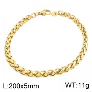 Gold Plated Stainless Steel Twisted Rope Chain Bracelet, 5mm Thick Braided Wrist Bracelet, Waterproof Non Tarnish Fashion Jewelry Gift for Men Women - KB217668-GC