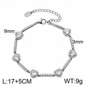 Women's Stainless Steel Heart CZ Bracelet, Dainty Love Cubic Zirconia Link Bracelet with Extension Chain, Hypoallergenic Waterproof Silver Bracelet for Women Valentine Birthday Jewelry Gift - KB218750-CAJY